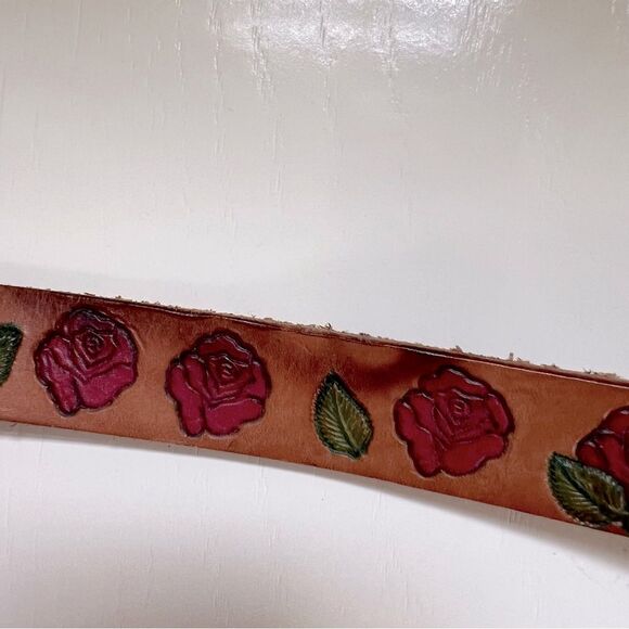 Western Belt Stamped Leather Personalized Margine Roses Cowgirl Rodeo Size XL - Picture 6 of 9